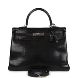 Hermes Kelly Retourne 35 Black Varanus Niloticus Lizard Palladium Hardware