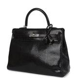 Hermes Kelly Retourne 35 Black Varanus Niloticus Lizard Palladium Hardware