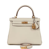 Hermes Special Order (HSS) Kelly Retourne 25 Craie Verso Togo Brushed Gold Hardware