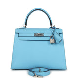 Hermes Kelly Sellier 25 Celeste Epsom Palladium Hardware