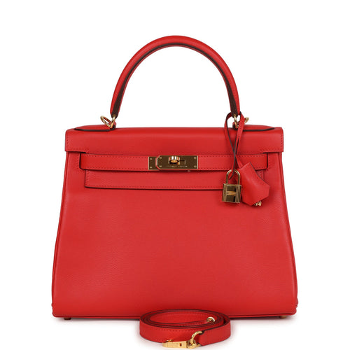 Pre-owned Hermes Kelly Retourne 28 Rouge Tomate Evercolor Gold Hardware