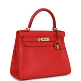 Pre-owned Hermes Kelly Retourne 28 Rouge Tomate Evercolor Gold Hardware