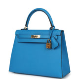Pre-owned Hermes Kelly Sellier 25 Bleu Zanzibar Epsom Gold Hardware