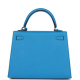 Pre-owned Hermes Kelly Sellier 25 Bleu Zanzibar Epsom Gold Hardware