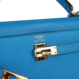 Pre-owned Hermes Kelly Sellier 25 Bleu Zanzibar Epsom Gold Hardware