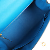 Pre-owned Hermes Kelly Sellier 25 Bleu Zanzibar Epsom Gold Hardware
