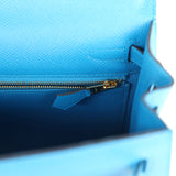 Pre-owned Hermes Kelly Sellier 25 Bleu Zanzibar Epsom Gold Hardware