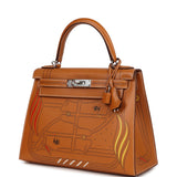 Hermes Kelly Sellier 28 "Painted Quadrige" Naturel Sable Butler Palladium Hardware