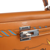 Hermes Kelly Sellier 28 "Painted Quadrige" Naturel Sable Butler Palladium Hardware