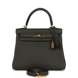 Pre-owned Hermes Kelly Retourne 25 Vert De Gris Togo Gold Hardware