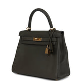 Pre-owned Hermes Kelly Retourne 25 Vert De Gris Togo Gold Hardware