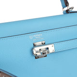 Hermes Special Order (HSS) Kelly Sellier 25 Bleu Celeste Verso Epsom Palladium Hardware