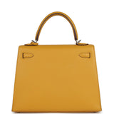 Pre-owned Hermes Kelly Sellier 25 Jaune Ambre Epsom Palladium Hardware