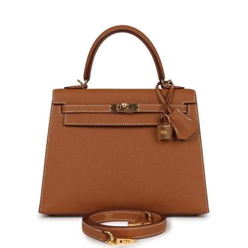 Pre-owned Hermes Kelly Sellier 25 Gold Epsom Gold Hardware