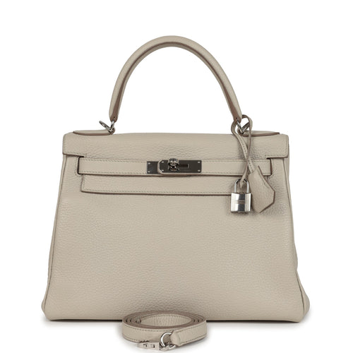 Pre-owned Hermes Kelly Retourne 28 Beton Clemence Palladium Hardware
