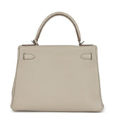 Pre-owned Hermes Kelly Retourne 28 Beton Clemence Palladium Hardware