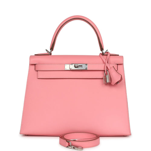 Pre-owned Hermes Kelly Sellier 28 Rose Confetti Epsom Palladium Hardware