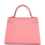 Pre-owned Hermes Kelly Sellier 28 Rose Confetti Epsom Palladium Hardware