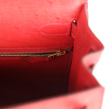 Pre-owned Hermes Kelly Sellier 28 Rouge Vif Ostrich Gold Hardware