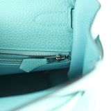 Pre-owned Hermes Kelly Retourne 35 Bleu Atoll Clemence Palladium Hardware