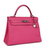 Pre-owned Hermes Kelly Retourne 32 Rose Tyrien Chevre Palladium Hardware