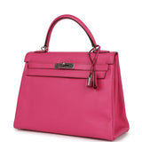 Pre-owned Hermes Kelly Retourne 32 Rose Tyrien Chevre Palladium Hardware