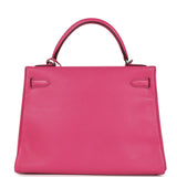 Pre-owned Hermes Kelly Retourne 32 Rose Tyrien Chevre Palladium Hardware