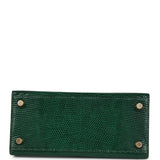 Vintage Hermes Kelly Sellier 20 Vert Fonce Varanus Salvator Lizard Gold Hardware