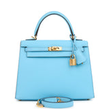 Hermes Kelly Sellier 25 Celeste Epsom Gold Hardware