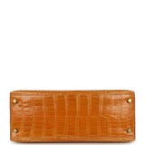Vintage Hermes Kelly Sellier 28 Saffron Porosus Crocodile Gold Hardware