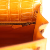 Vintage Hermes Kelly Sellier 28 Saffron Porosus Crocodile Gold Hardware