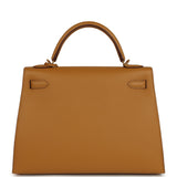 Pre-owned Hermes Kelly Sellier 32 Sesame Epsom Gold Hardware
