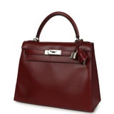 Vintage Hermes Kelly Sellier 28 Rouge H Box Palladium Hardware