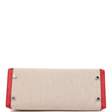 Pre-owned Hermes Kelly Sellier 28 Rouge De Coeur Swift and Beige-Ecru Toile H Canvas Palladium Hardware