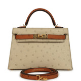 Hermes Special Order (HSS) Kelly Sellier 20 Parchemin and Cognac Ostrich Gold Hardware