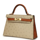 Hermes Special Order (HSS) Kelly Sellier 20 Parchemin and Cognac Ostrich Gold Hardware