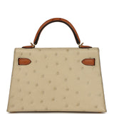 Hermes Special Order (HSS) Kelly Sellier 20 Parchemin and Cognac Ostrich Gold Hardware