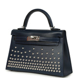 Hermes Kelly Sellier 20 Clouté Bleu Abyss Box Palladium Hardware