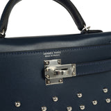 Hermes Kelly Sellier 20 Clouté Bleu Abyss Box Palladium Hardware