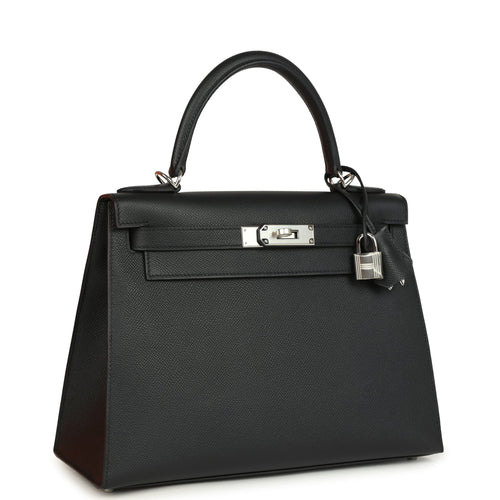 Hermes Kelly Sellier 28 Black Epsom Palladium Hardware