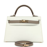 Hermes Special Order (HSS) Kelly Sellier 20 White and Gris Asphalt Epsom Permabrass Hardware