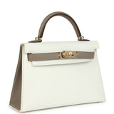 Hermes Special Order (HSS) Kelly Sellier 20 White and Gris Asphalt Epsom Permabrass Hardware