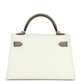 Hermes Special Order (HSS) Kelly Sellier 20 White and Gris Asphalt Epsom Permabrass Hardware