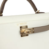 Hermes Special Order (HSS) Kelly Sellier 20 White and Gris Asphalt Epsom Permabrass Hardware