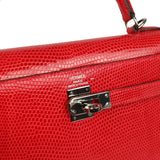 Vintage Hermes Kelly Sellier 25 Rouge Moyen Varanus Niloticus Lizard Ruthenium Hardware