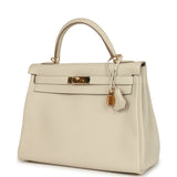 Pre-owned Hermes Kelly Retourne 32 Craie Togo Gold Hardware