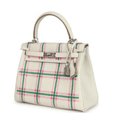 Hermes Kelly Retourne 25 "Tartan Light" Gris Pale, Vert Moyen and Bubblegum Swift Palladium Hardware