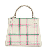 Hermes Kelly Retourne 25 "Tartan Light" Gris Pale, Vert Moyen and Bubblegum Swift Palladium Hardware