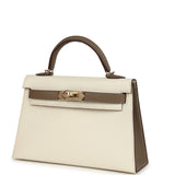 Hermes Special Order (HSS) Kelly Sellier 20 Nata and Etoupe Chevre Mysore Permabrass Hardware