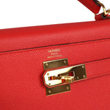 Pre-owned Hermes Kelly Sellier 28 Rouge Tomate Epsom Gold Hardware